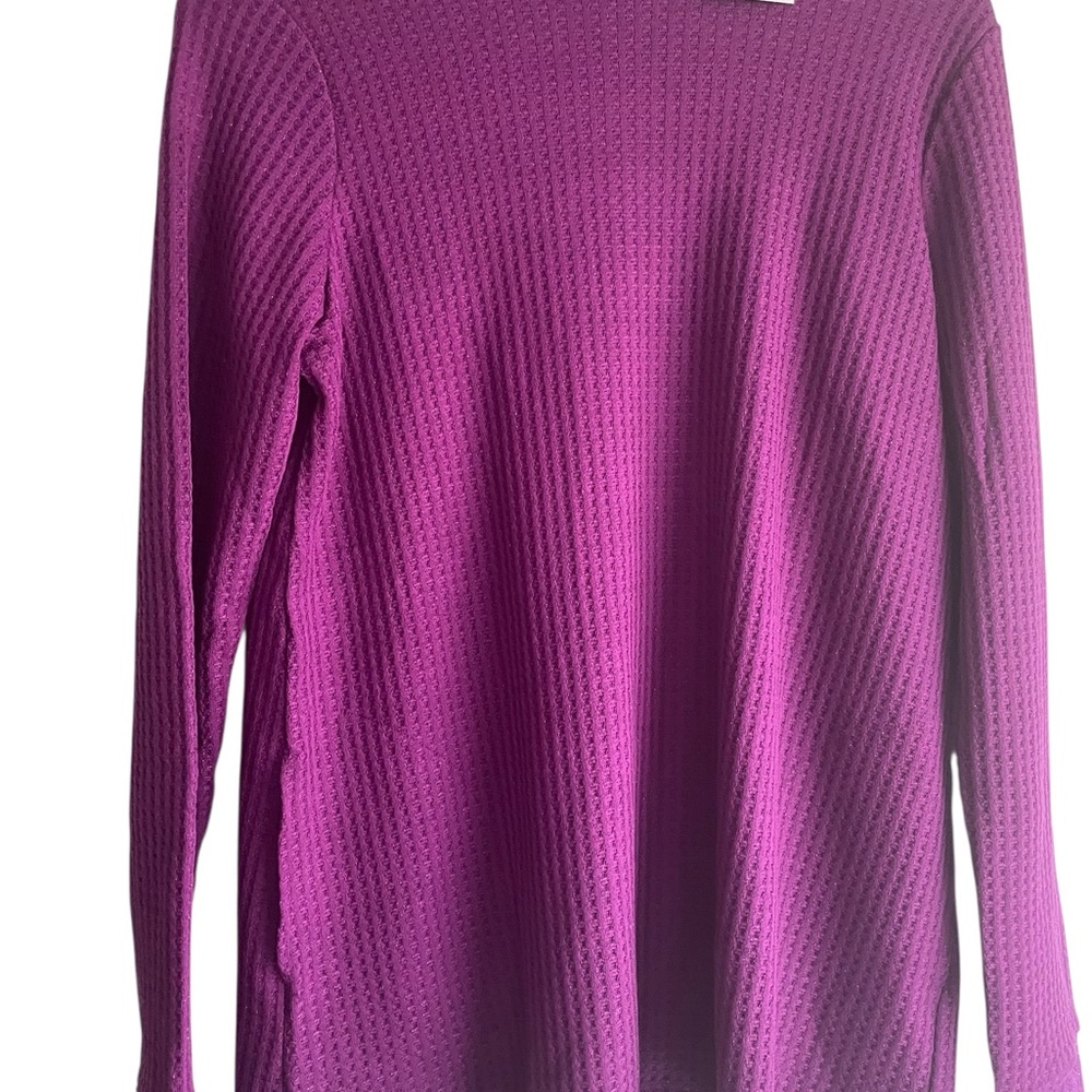 LOGO by Lori Goldstein Purple Lace Trim Oversized Shirt says Xs but will fit M - Picture 2 of 5